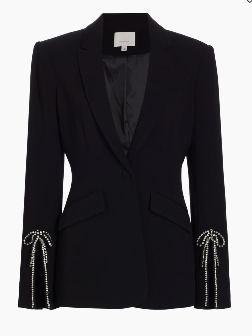 Cinq a Sept Holiday Cheyenne crystal bow  Black Women's Blazer